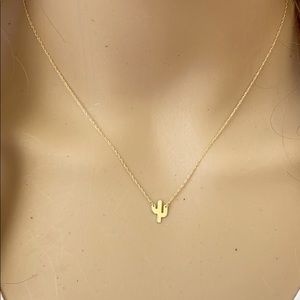 14K Solid Yellow Gold Mini Cactus Dainty Necklace